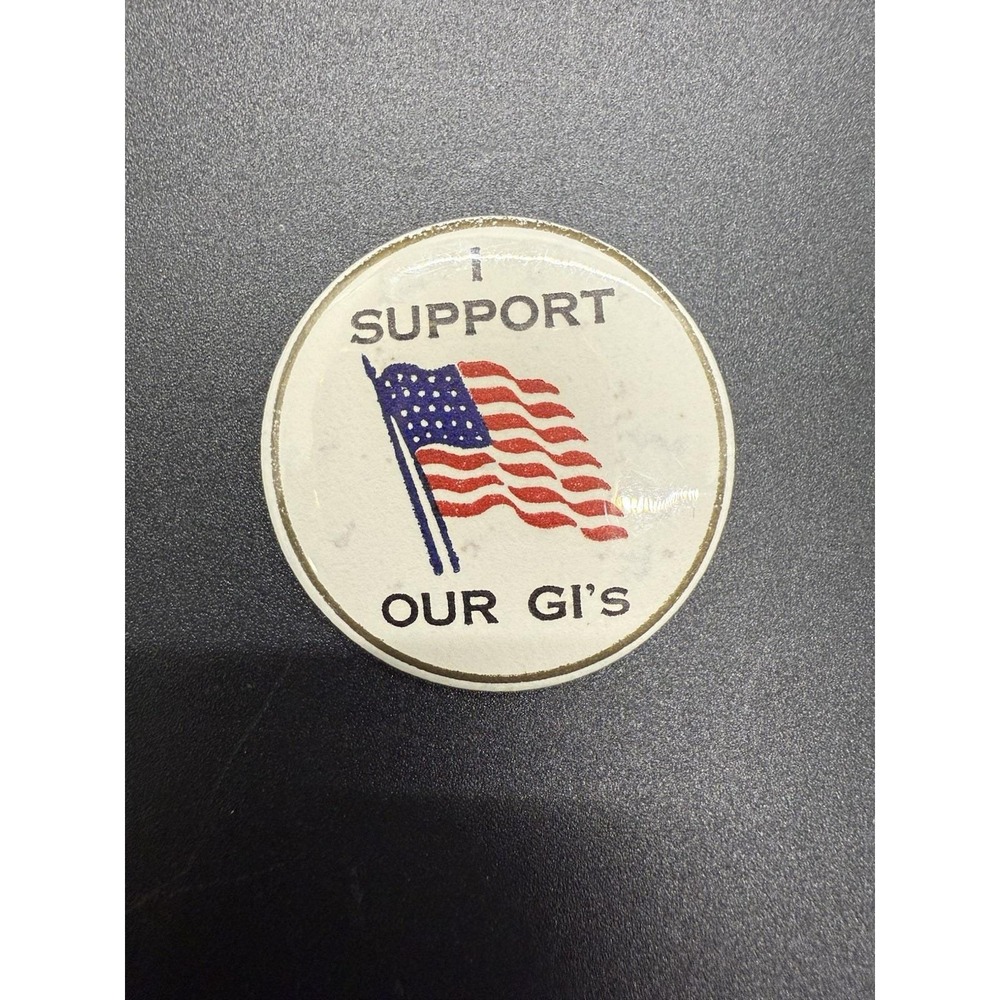 Vintage Vietnam Era "I Support Our GI's" Patriotic Pin Button USA Flag 1960's‎